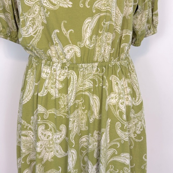 Anthropologie Daily Practice Green Floral Paisley Puff Sleeve Mini Dress. Medium - Picture 4 of 16